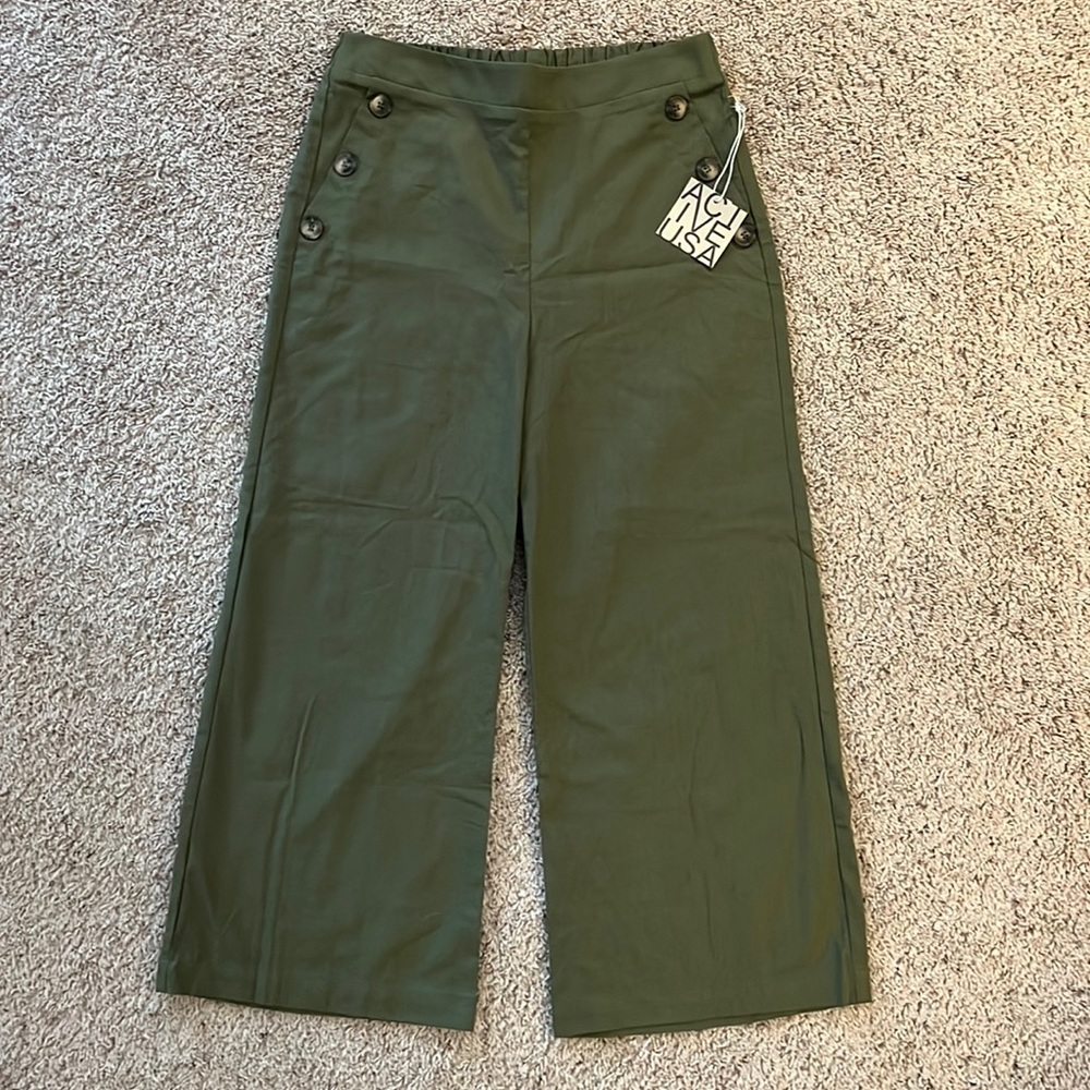 Active USA Green Khaki Wide Leg Linen Pants Size Medium (NWT)